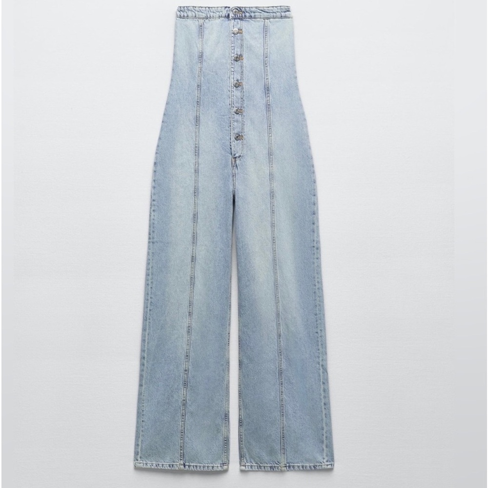ZARA STRAPLESS DENIM BUTTON FRONT JUMPSUIT SIZE SMALL